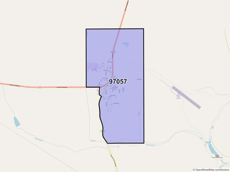 Map of Shaniko, Oregon and ZIP codes