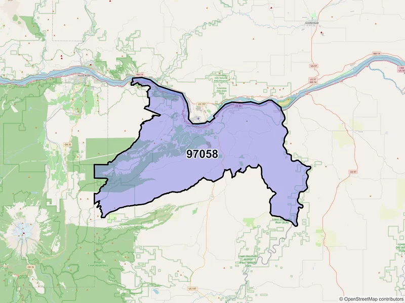 Map of The Dalles, Oregon and ZIP codes