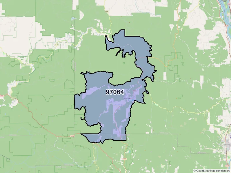 Map of Vernonia, Oregon and ZIP codes