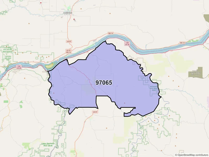 Map of Wasco, Oregon and ZIP codes