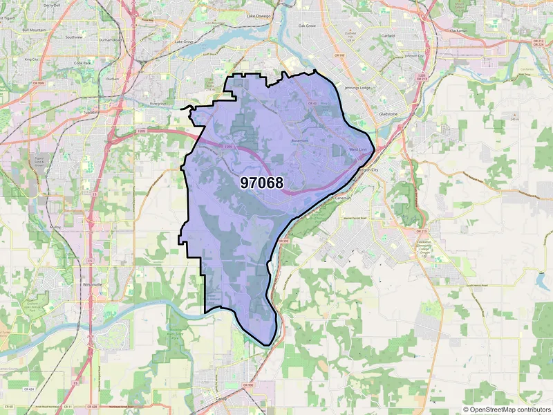 Map of West Linn, Oregon and ZIP codes