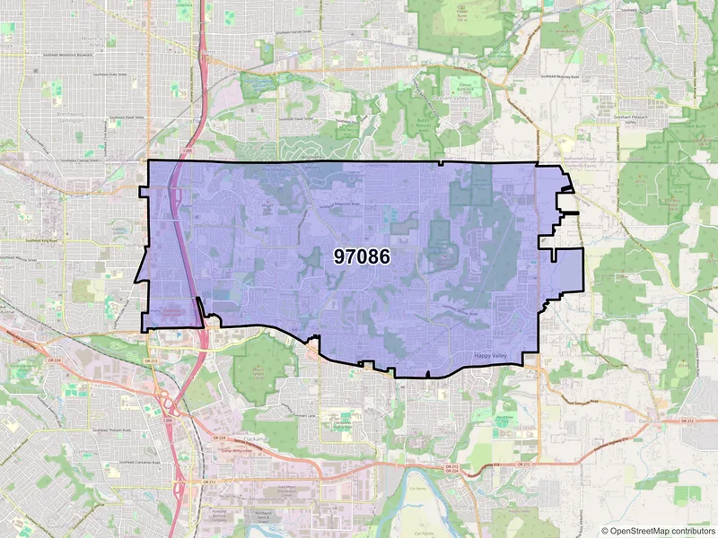 Map of Happy Valley, Oregon and ZIP codes