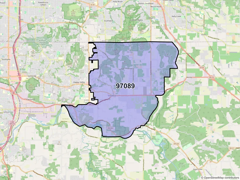 Map of Damascus, Oregon and ZIP codes