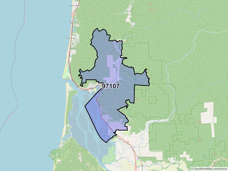 Map of Bay City, Oregon and ZIP codes