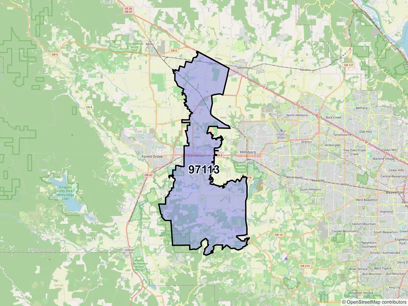Map of Cornelius, Oregon and ZIP codes
