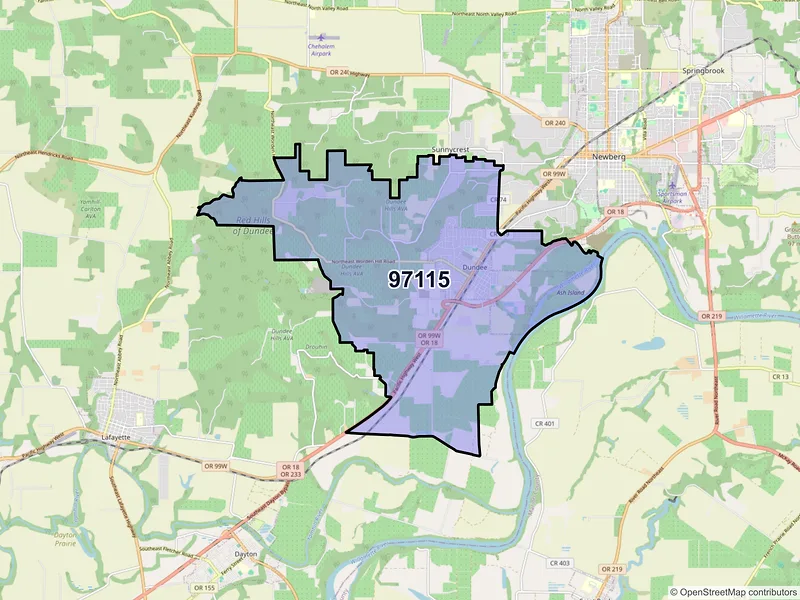 Map of Dundee, Oregon and ZIP codes