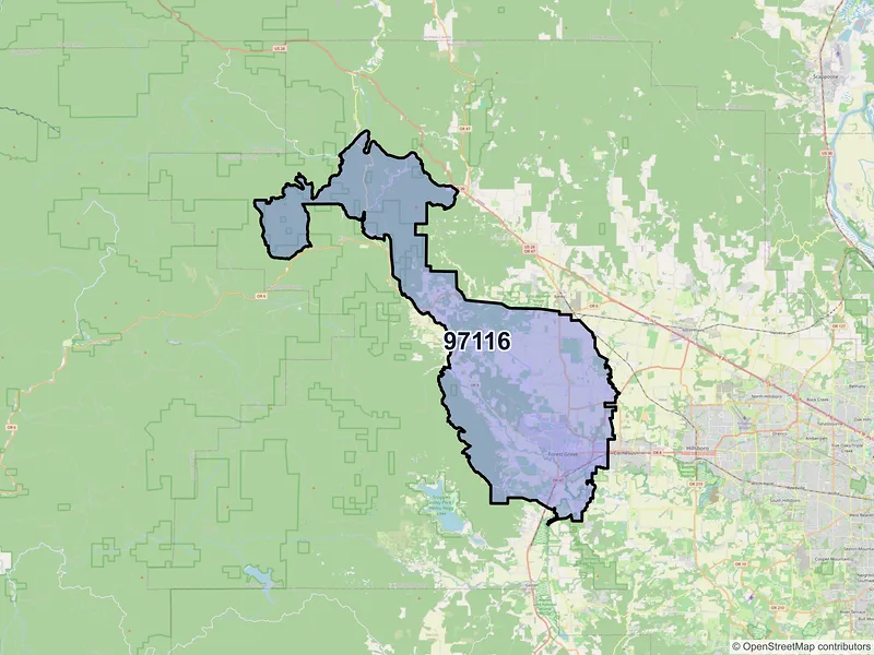 Map of Forest Grove, Oregon and ZIP codes