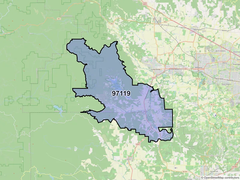 Map of Gaston, Oregon and ZIP codes