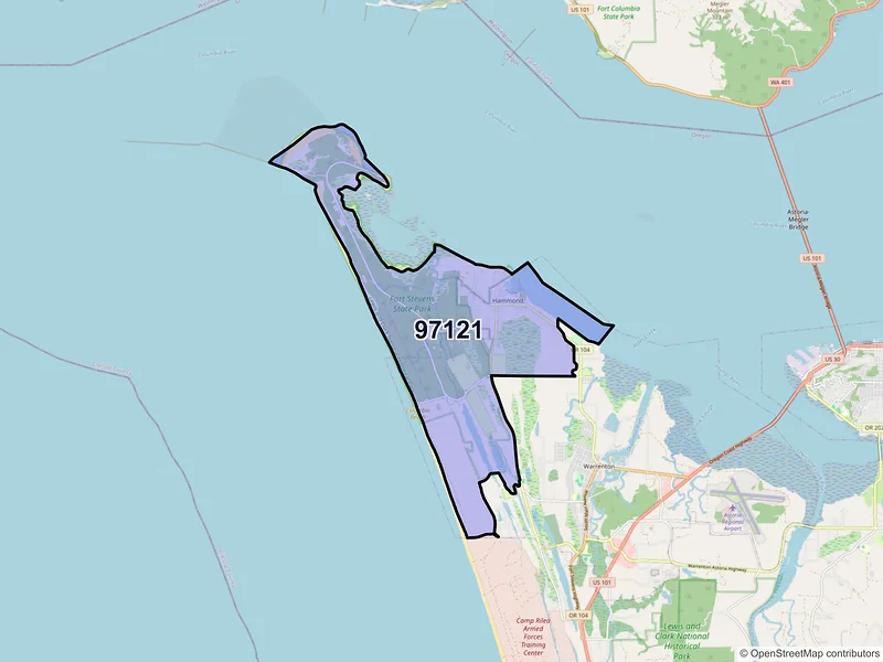 Map of Hammond, Oregon and ZIP codes