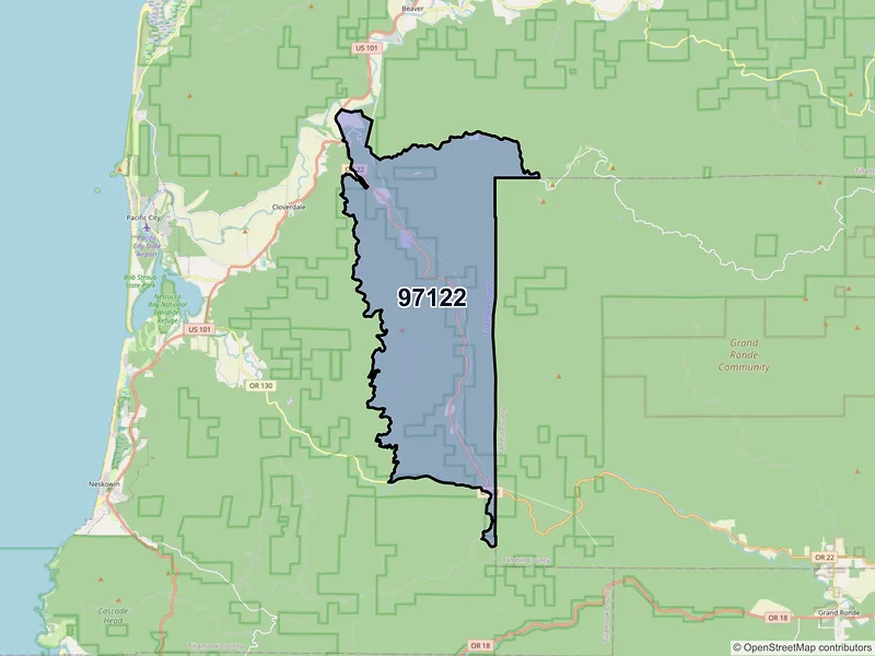 Map of Hebo, Oregon and ZIP codes