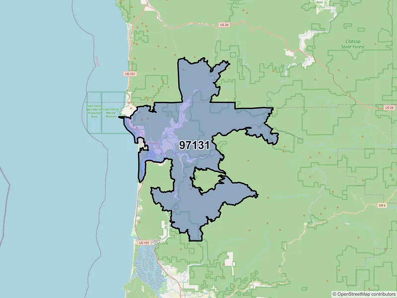 Map of Nehalem, Oregon and ZIP codes