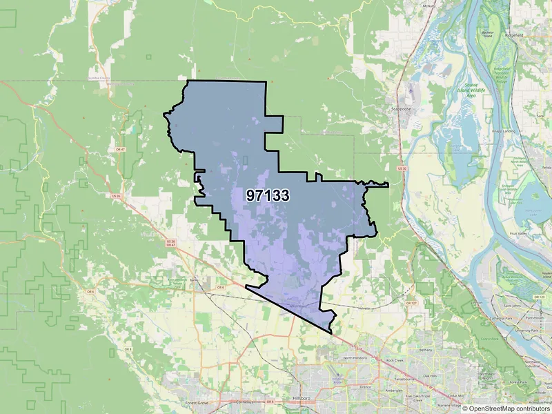 Map of North Plains, Oregon and ZIP codes