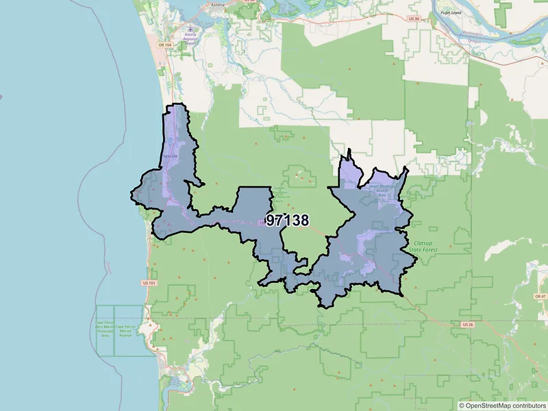 Map of Seaside, Oregon and ZIP codes