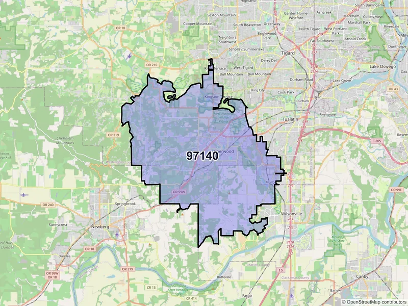 Map of Sherwood, Oregon and ZIP codes