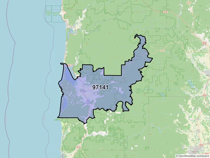 Map of Tillamook, Oregon and ZIP codes