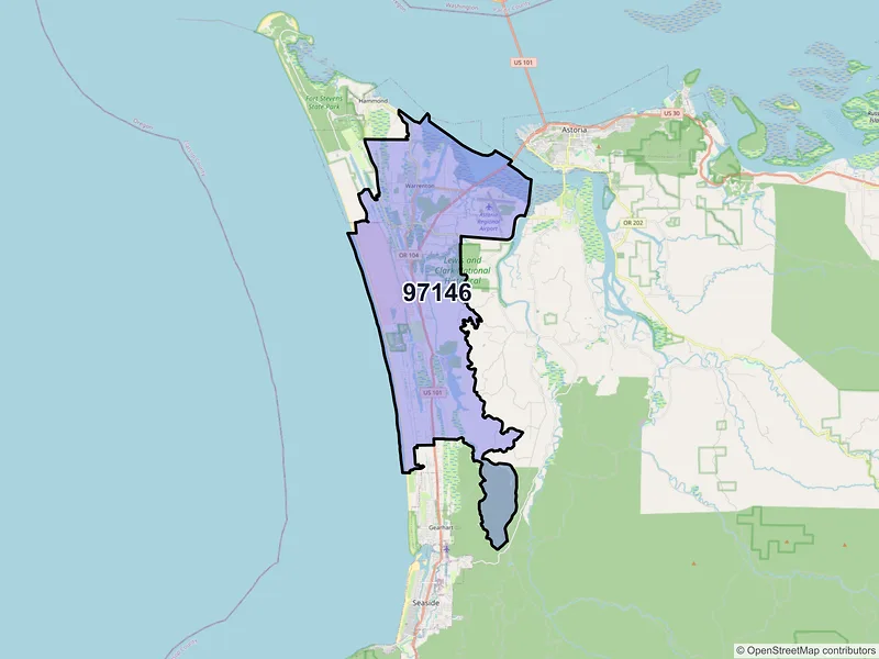 Map of Warrenton, Oregon and ZIP codes