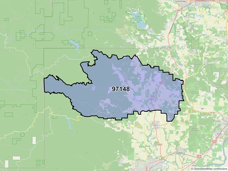 Map of Yamhill, Oregon and ZIP codes