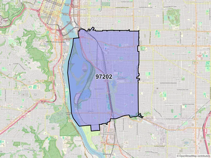 Map of ZIP Code 97202 — Portland, OR
