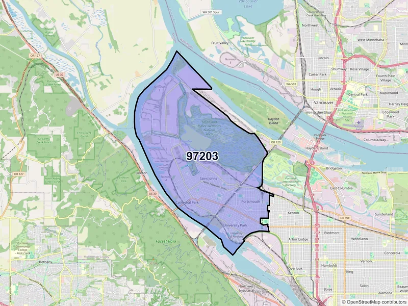 Map of ZIP Code 97203 — Portland, OR