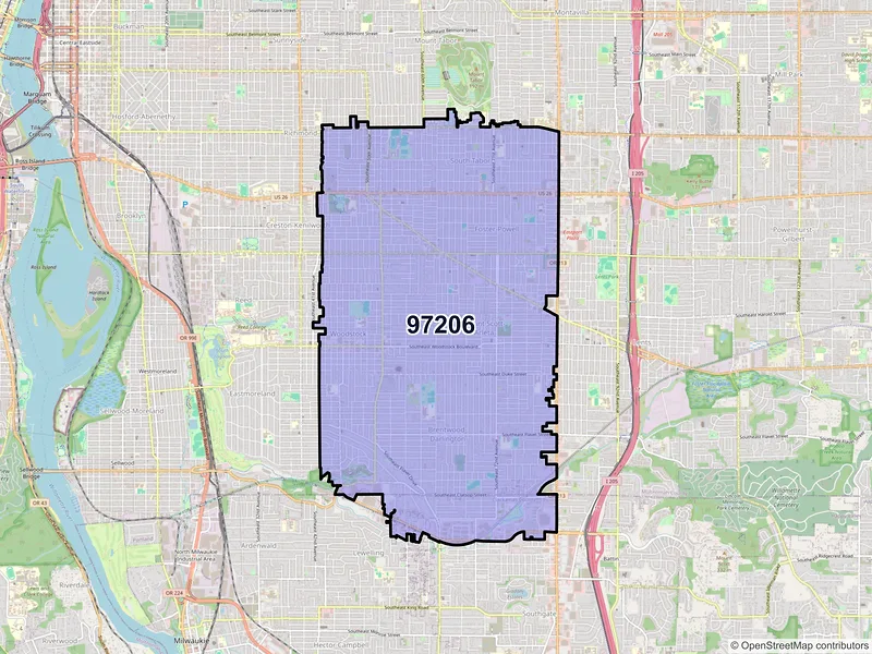 Map of ZIP Code 97206 — Portland, OR