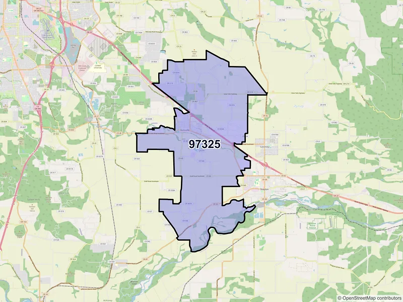 Map of Aumsville, Oregon and ZIP codes