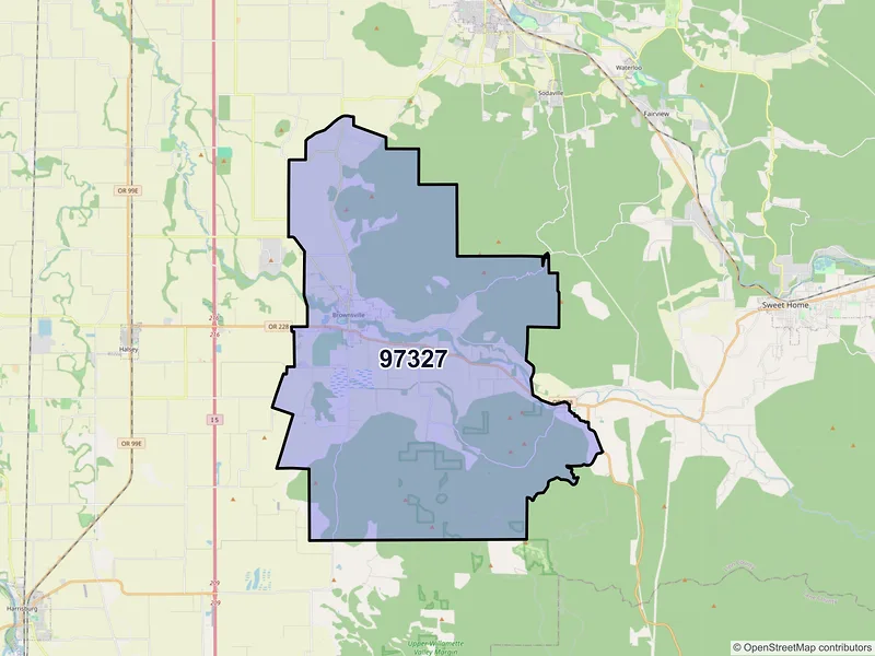 Map of Brownsville, Oregon and ZIP codes