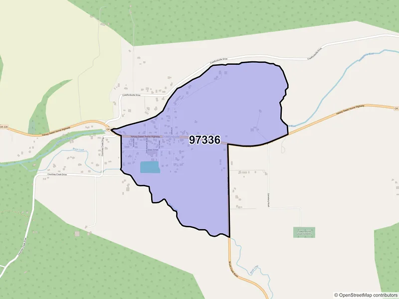 Map of Crawfordsville, Oregon and ZIP codes