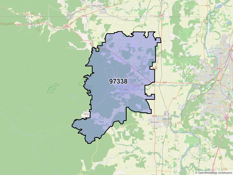Map of Dallas, Oregon and ZIP codes