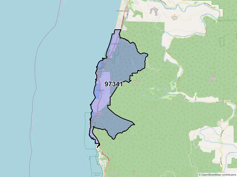 Map of Depoe Bay, Oregon and ZIP codes