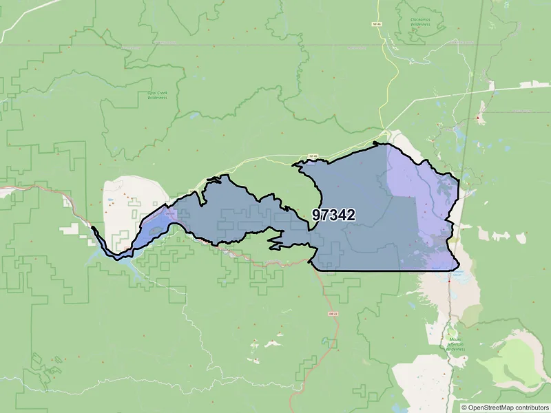 Map of Detroit, Oregon and ZIP codes
