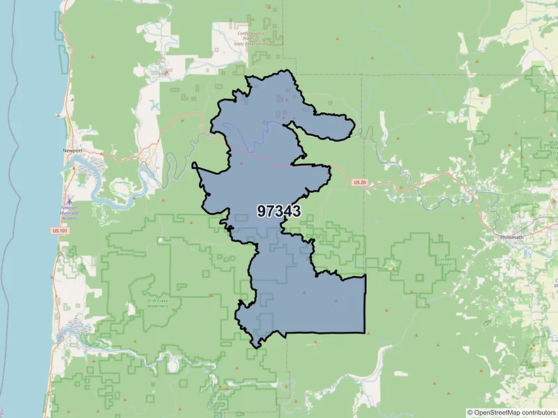 Map of Eddyville, Oregon and ZIP codes