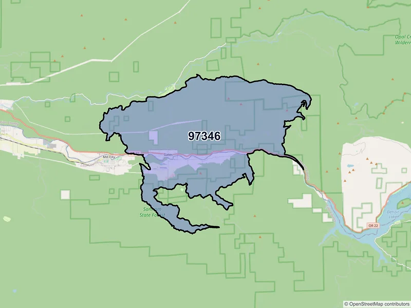 Map of Gates, Oregon and ZIP codes