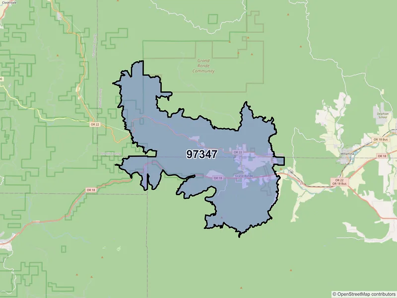 Map of Grand Ronde, Oregon and ZIP codes