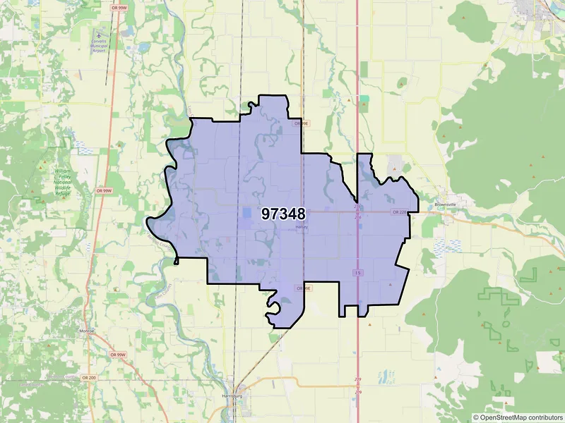 Map of Halsey, Oregon and ZIP codes