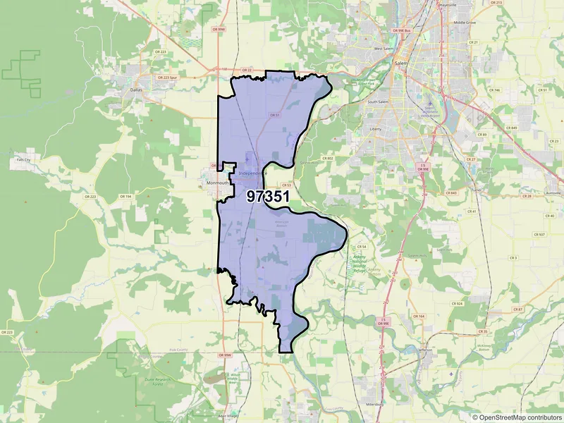 Map of Independence, Oregon and ZIP codes