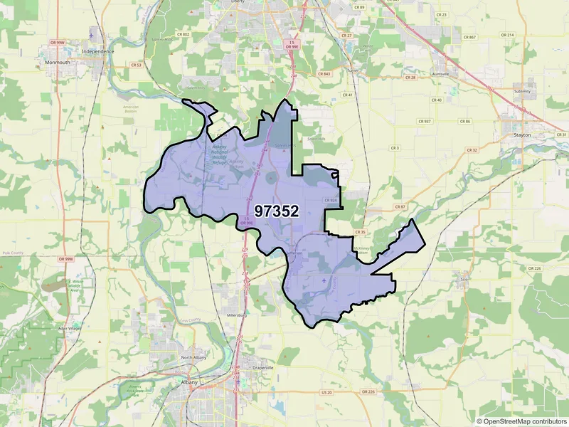 Map of Jefferson, Oregon and ZIP codes
