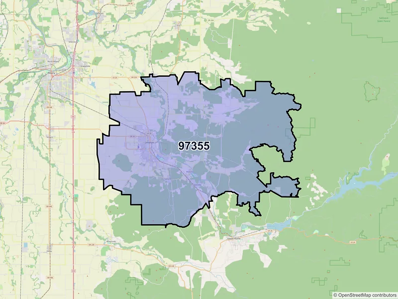 Map of Lebanon, Oregon and ZIP codes