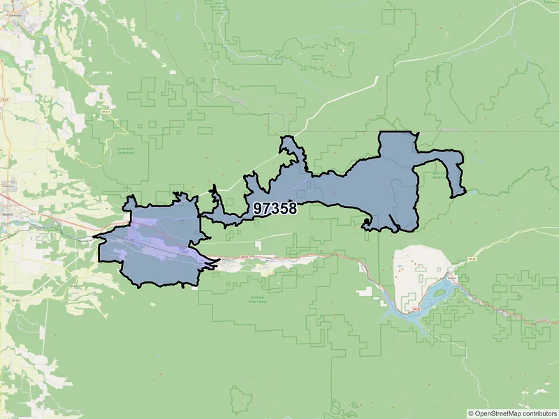 Map of Lyons, Oregon and ZIP codes