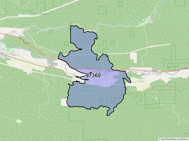 Map of Mill City, Oregon and ZIP codes