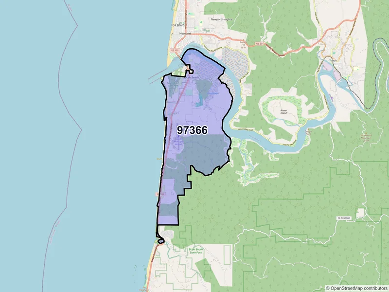 Map of South Beach, Oregon and ZIP codes