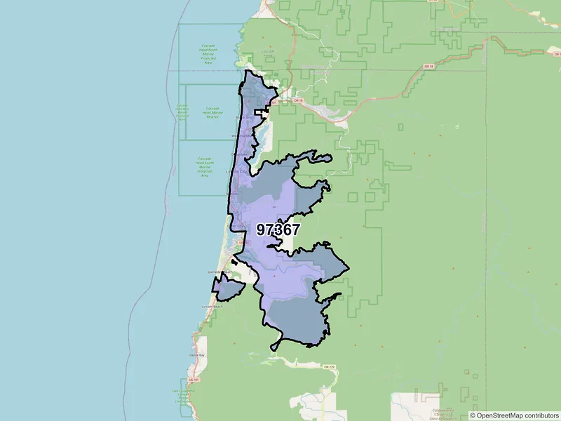 Map of Lincoln City, Oregon and ZIP codes