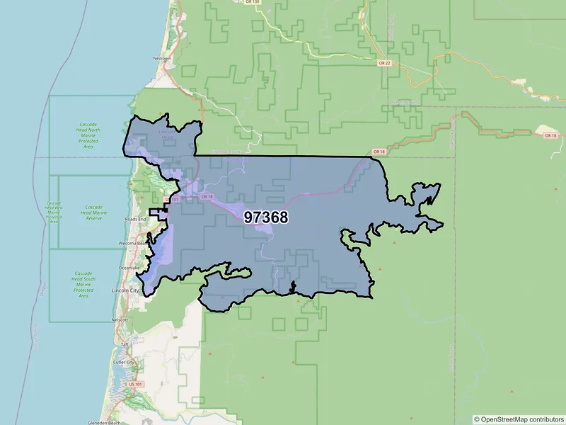 Map of Otis, Oregon and ZIP codes