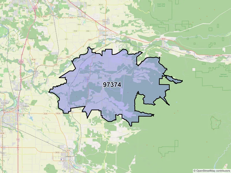 Map of Scio, Oregon and ZIP codes