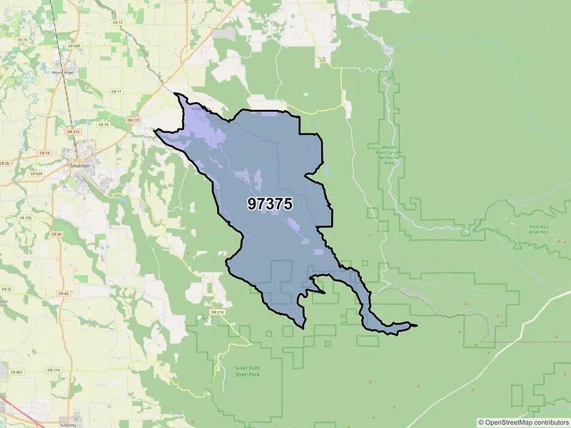 Map of Scotts Mills, Oregon and ZIP codes