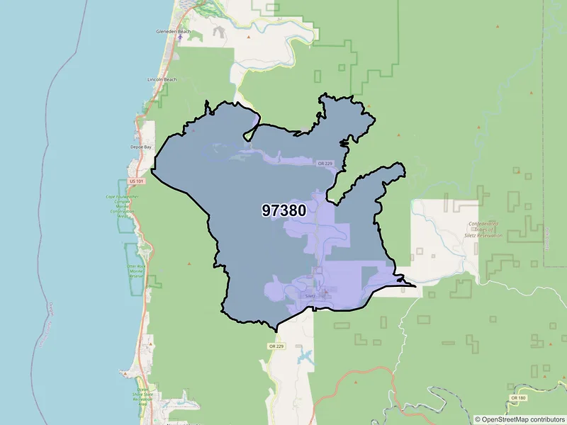 Map of Siletz, Oregon and ZIP codes