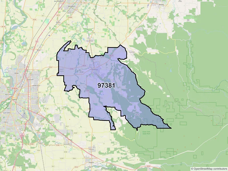 Map of Silverton, Oregon and ZIP codes