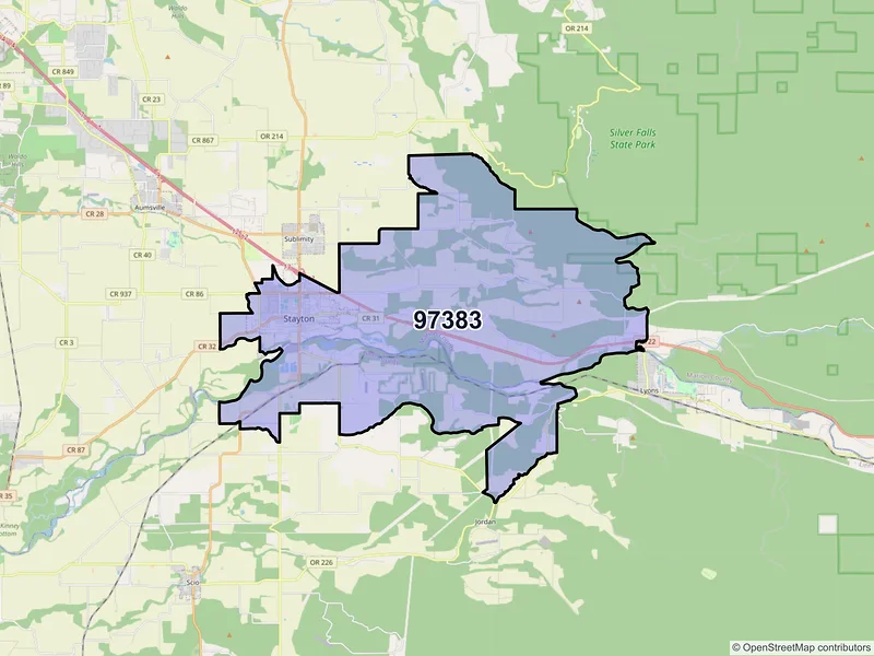 Map of Stayton, Oregon and ZIP codes