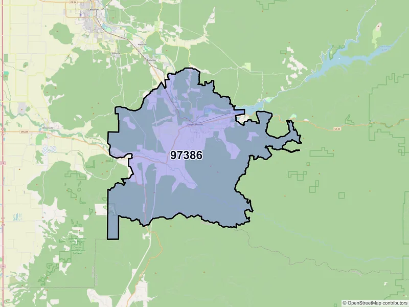 Map of Sweet Home, Oregon and ZIP codes
