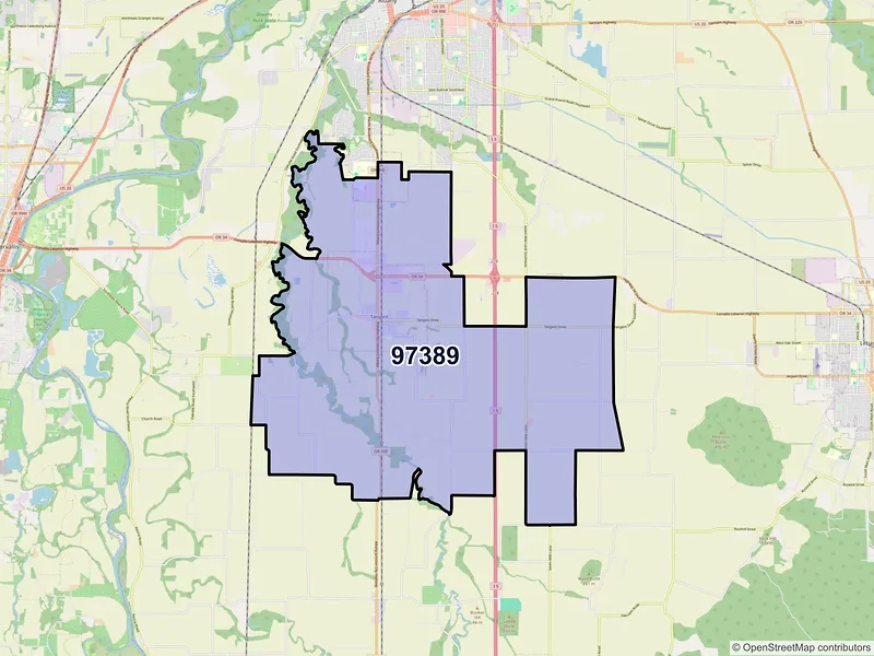 Map of Tangent, Oregon and ZIP codes