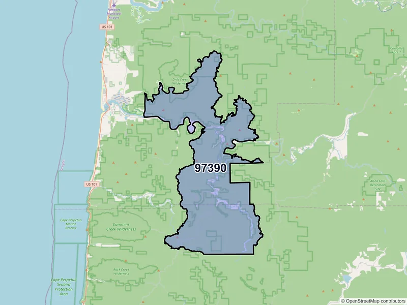 Map of Tidewater, Oregon and ZIP codes